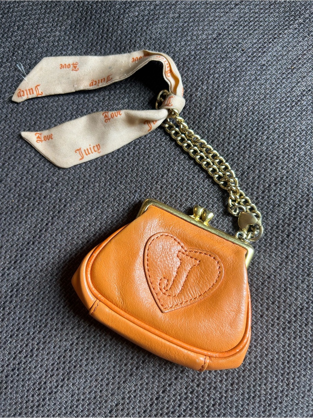 Juicy Couture Orange Leather Kiss-Lock Wristlet Coin Purse